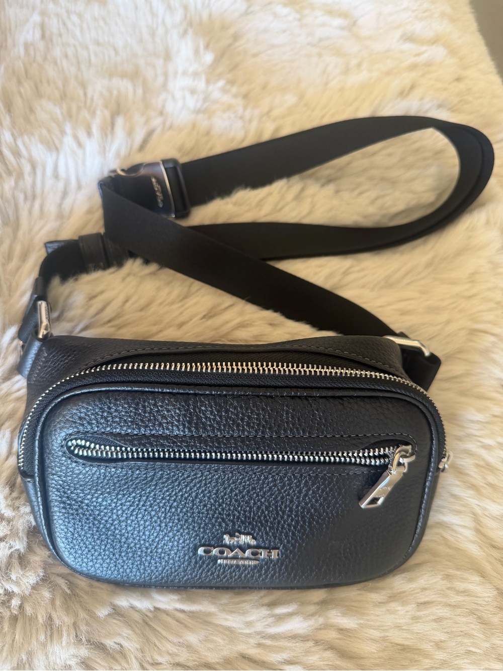 Coach Black Pebbled Leather Mini Belt Bag with Silver Hardware